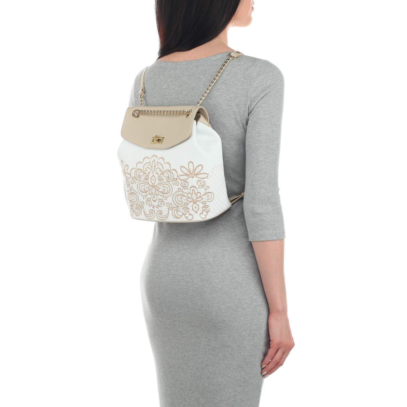 Женский кожаный рюкзак с вышивкой Marina Creazioni 