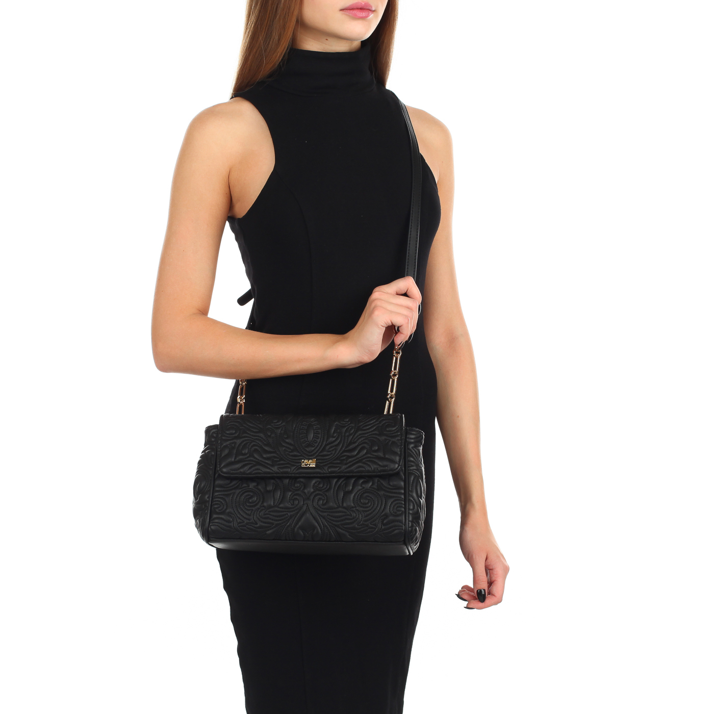 Черная сумочка с вышивкой Cavalli Class Blossom