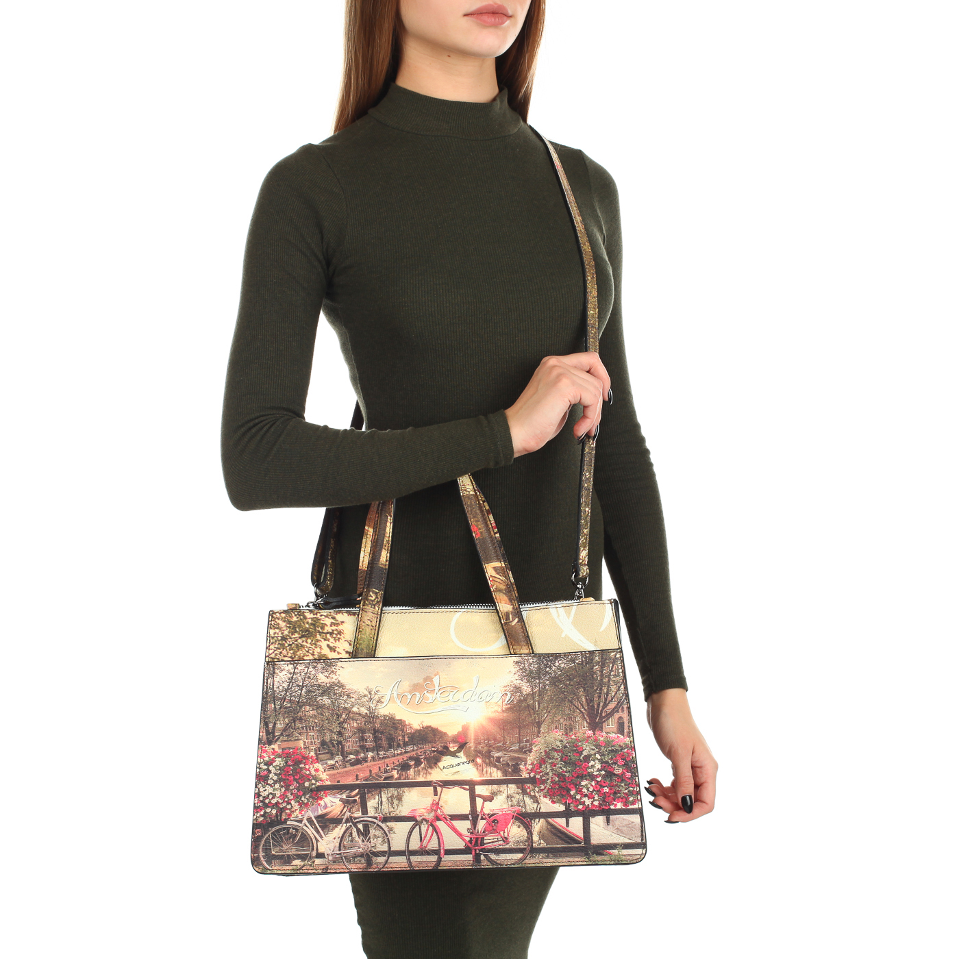 Кожаная сумка с тремя отделами Acquanegra Amsterdam