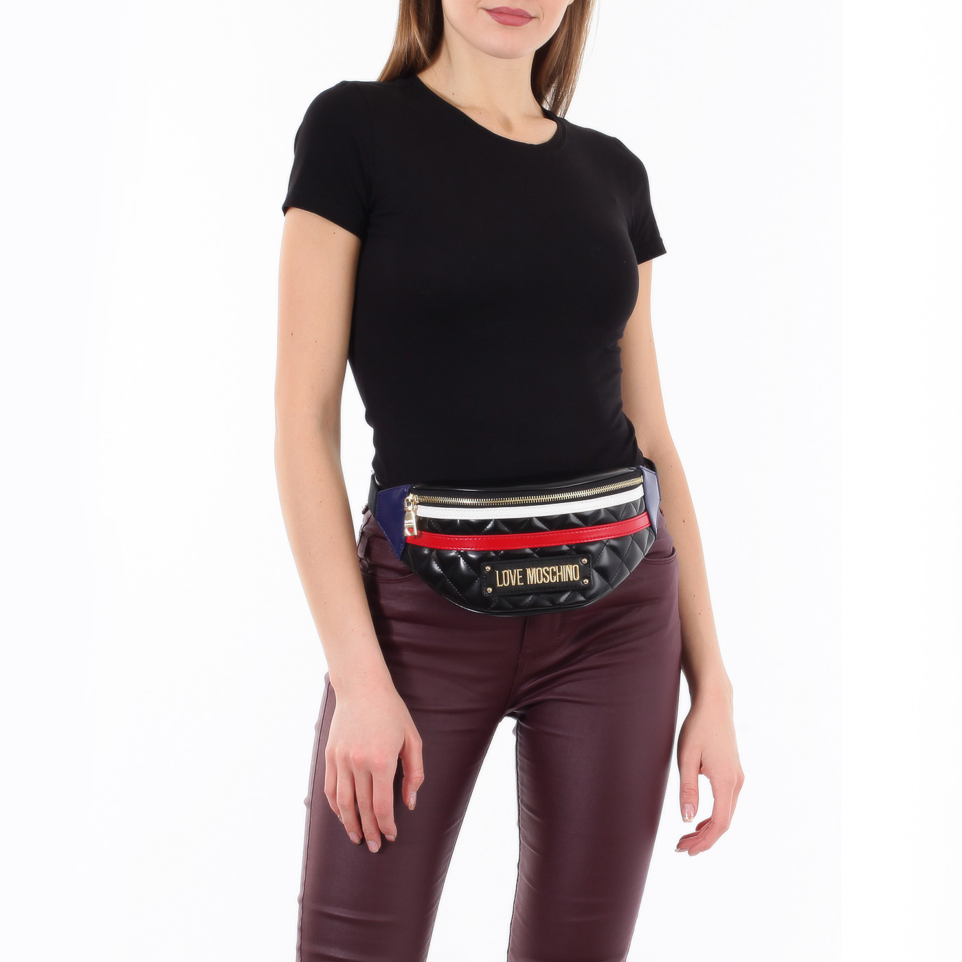 Поясная сумочка на молнии Love Moschino Striped Quilted