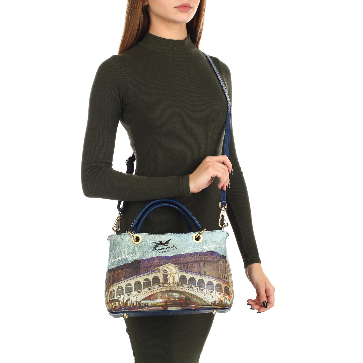 Кожаная сумка с двумя отделами Acquanegra Venezia