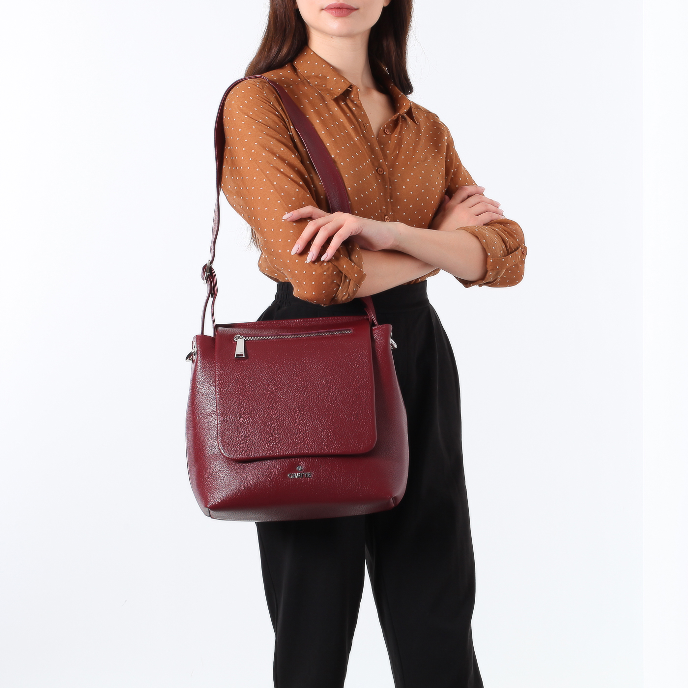 Бордовая сумка из кожи Chatte Lion